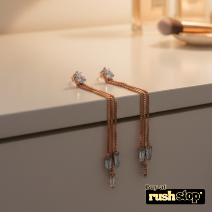 Rose Gold Multi-Chain Crystal Dangle Earrings Set of 2