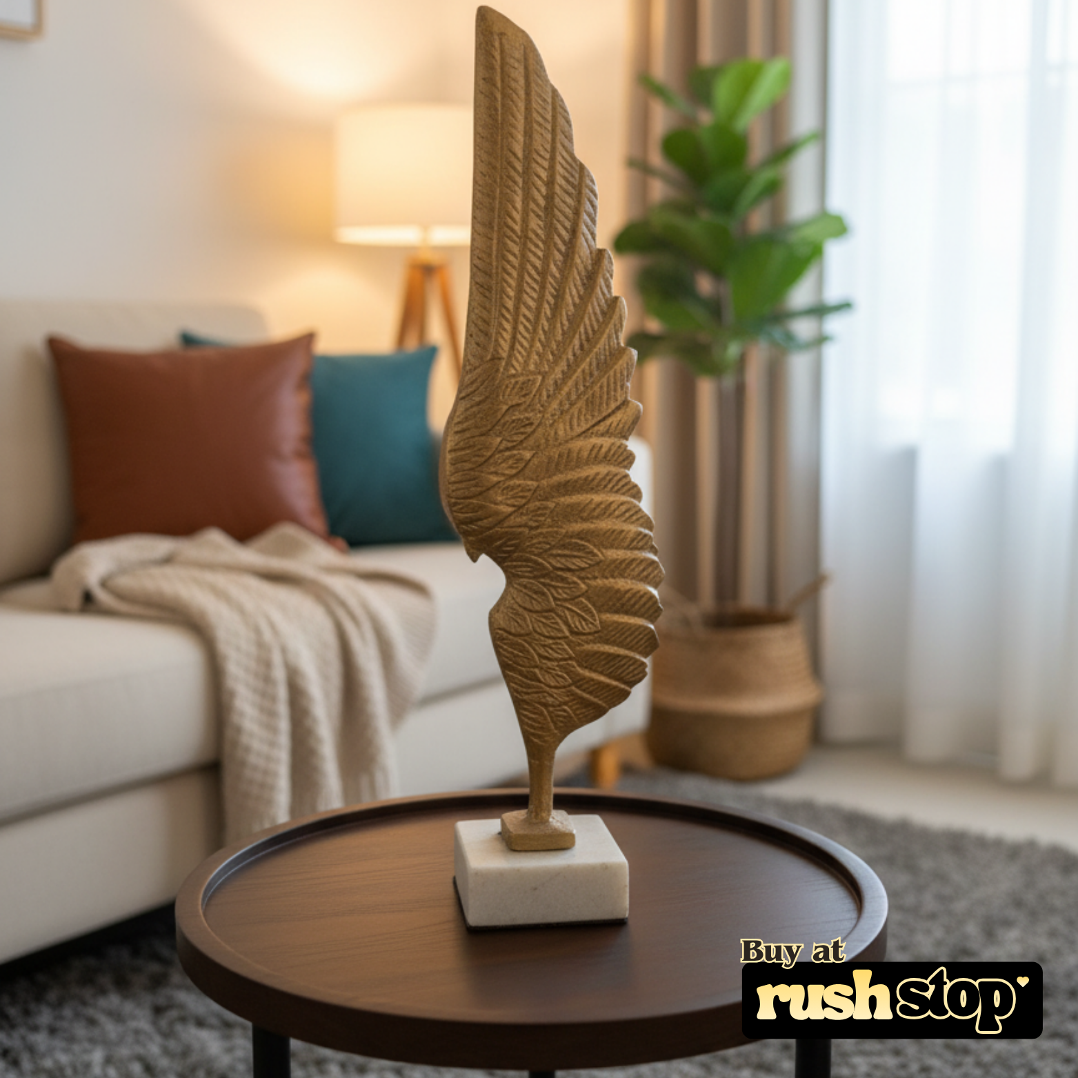 Angelic wings metallic living room set, designer resin sculpture, handcrafted decor India, premium resin decor India – Rush Stop, free shipping home decor India.