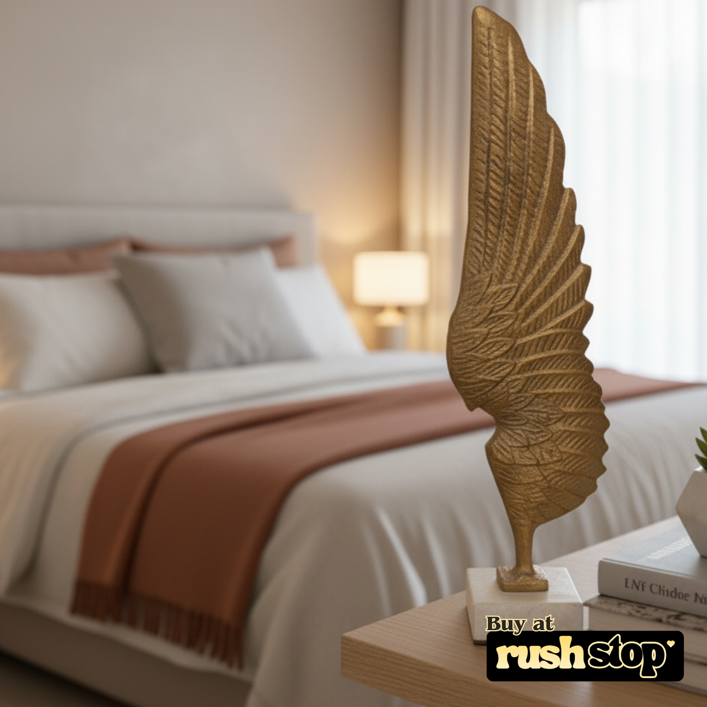 Angelic wings metallic living room set, designer resin sculpture, handcrafted decor India, premium resin decor India – Rush Stop, free shipping home decor India.