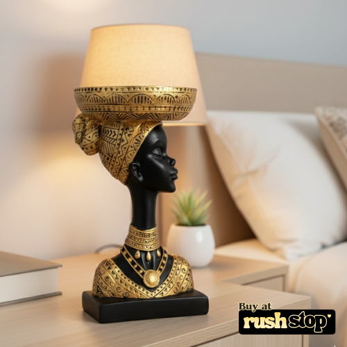 African queen bust statue with fruit basket head decor