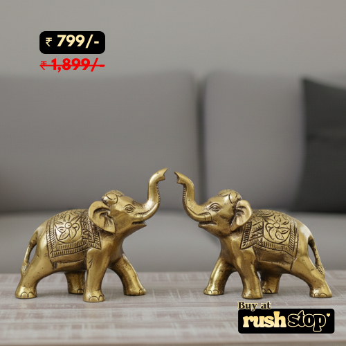 Artisan golden metal elephant duo decorative showpiece