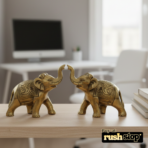 Artisan golden metal elephant duo decorative showpiece