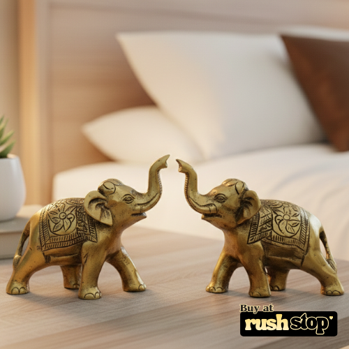 Artisan golden metal elephant duo decorative showpiece