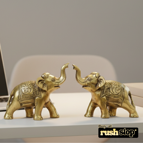 Artisan golden metal elephant duo decorative showpiece
