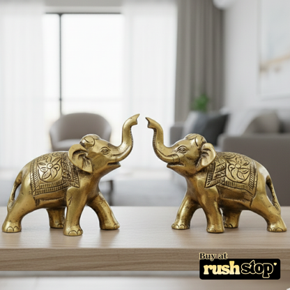Artisan golden metal elephant duo decorative showpiece