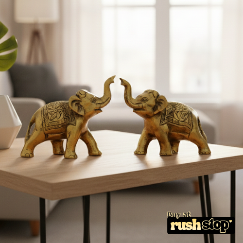 Artisan golden metal elephant duo decorative showpiece
