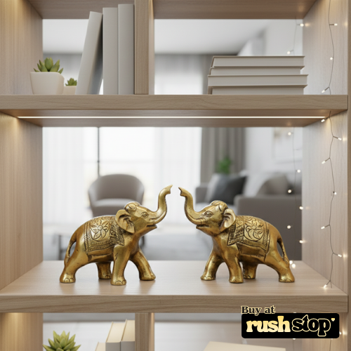 Artisan golden metal elephant duo decorative showpiece