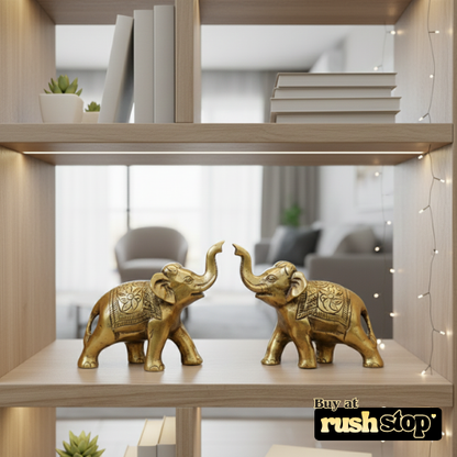 Artisan golden metal elephant duo decorative showpiece