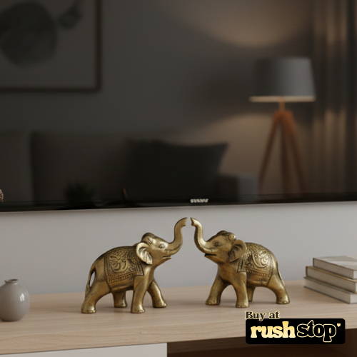 Artisan golden metal elephant duo decorative showpiece