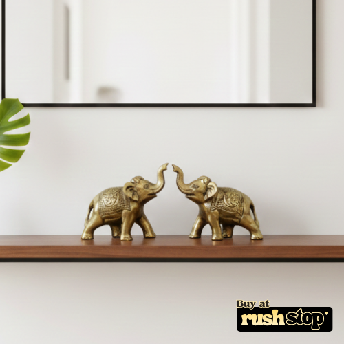 Artisan golden metal elephant duo decorative showpiece