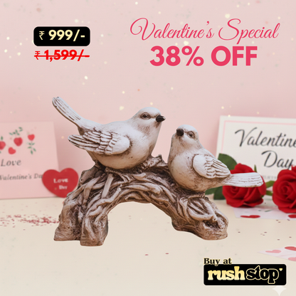 Artisan Hand-Finished White Bird Pair on Branch