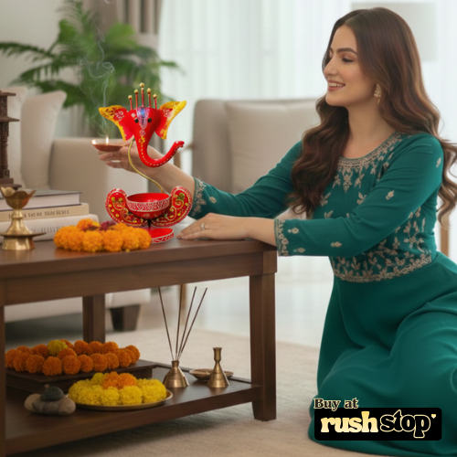 Hand painted Lord Ganesha metal diya holder