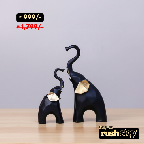 Black and gold geometric elephant figurine set modern decor