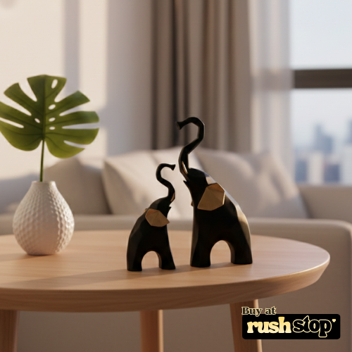 Black and gold geometric elephant figurine set modern decor