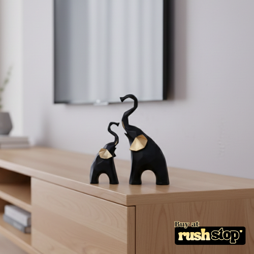 Black and gold geometric elephant figurine set modern decor