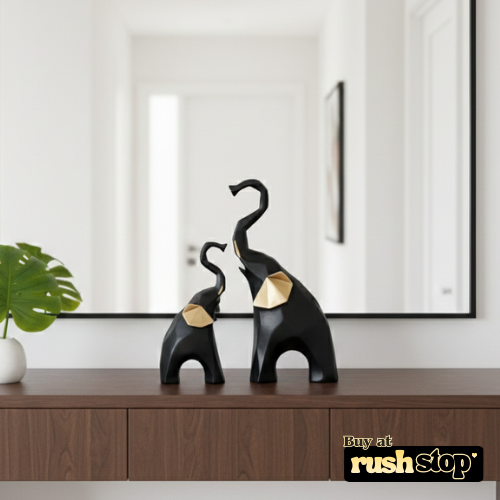 Black and gold geometric elephant figurine set modern decor
