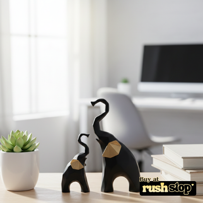 Black and gold geometric elephant figurine set modern decor