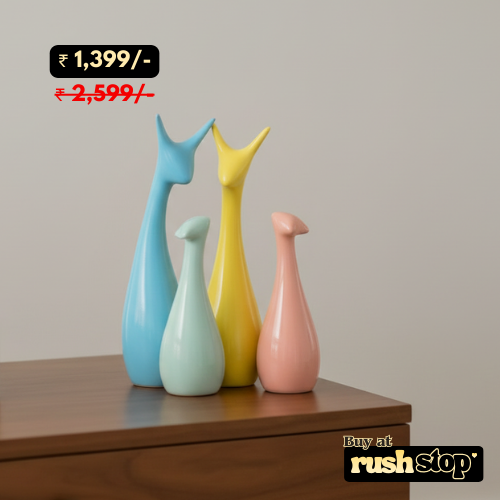 Pastel family deer sculpture set of 4 modern home decor