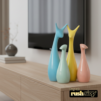 Pastel family deer sculpture set of 4 modern home decor
