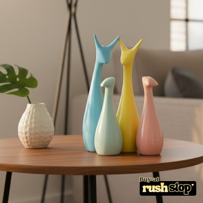 Pastel family deer sculpture set of 4 modern home decor