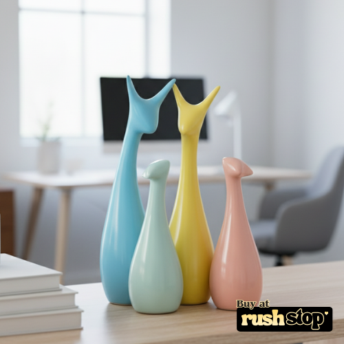Pastel family deer sculpture set of 4 modern home decor