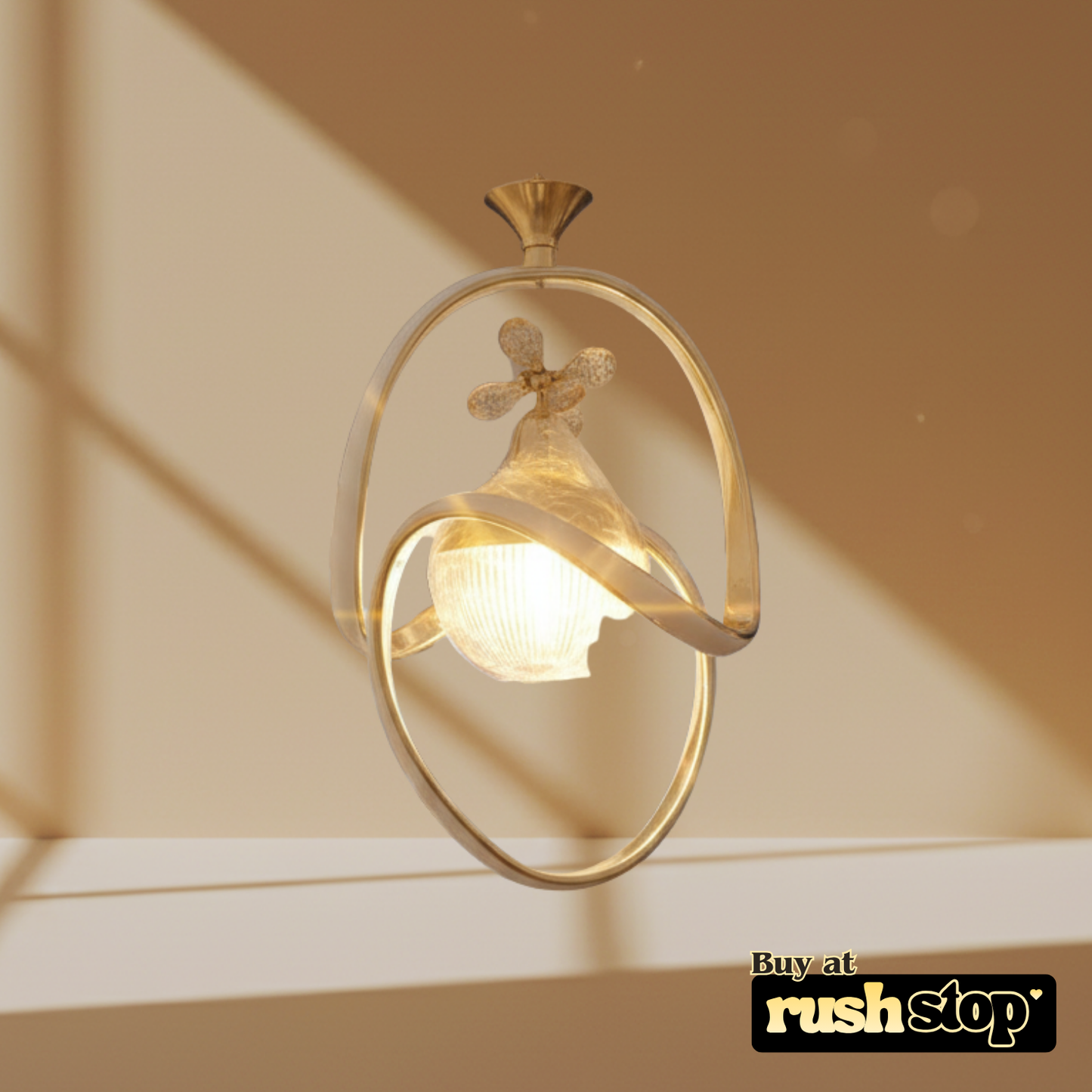 Artistic golden hanging ceiling lamp, designer resin sculpture, handcrafted decor India, premium resin decor India – Rush Stop, free shipping home decor India.
