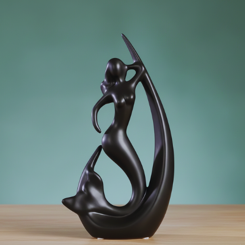 Contemporary Abstract Mermaid & Dolphin Sculpture