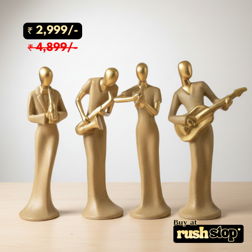 Contemporary Golden Jazz Band Musician Statues - Set of 4