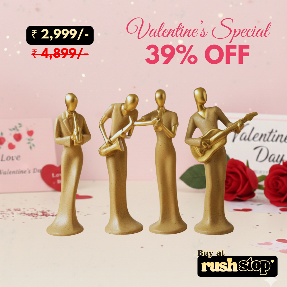 Contemporary Golden Jazz Band Musician Statues - Set of 4