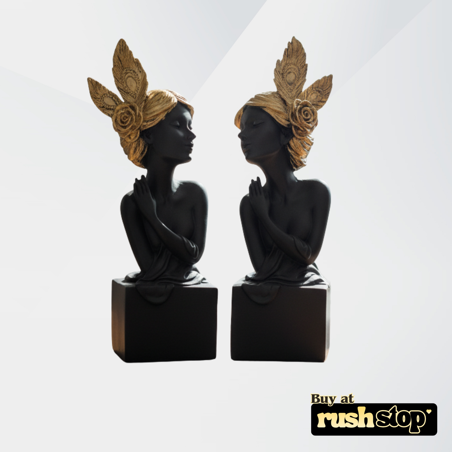 Decorative gray and golden fairy statue, modern resin figurine, handcrafted decor India – Rush Stop, free shipping home decor India.