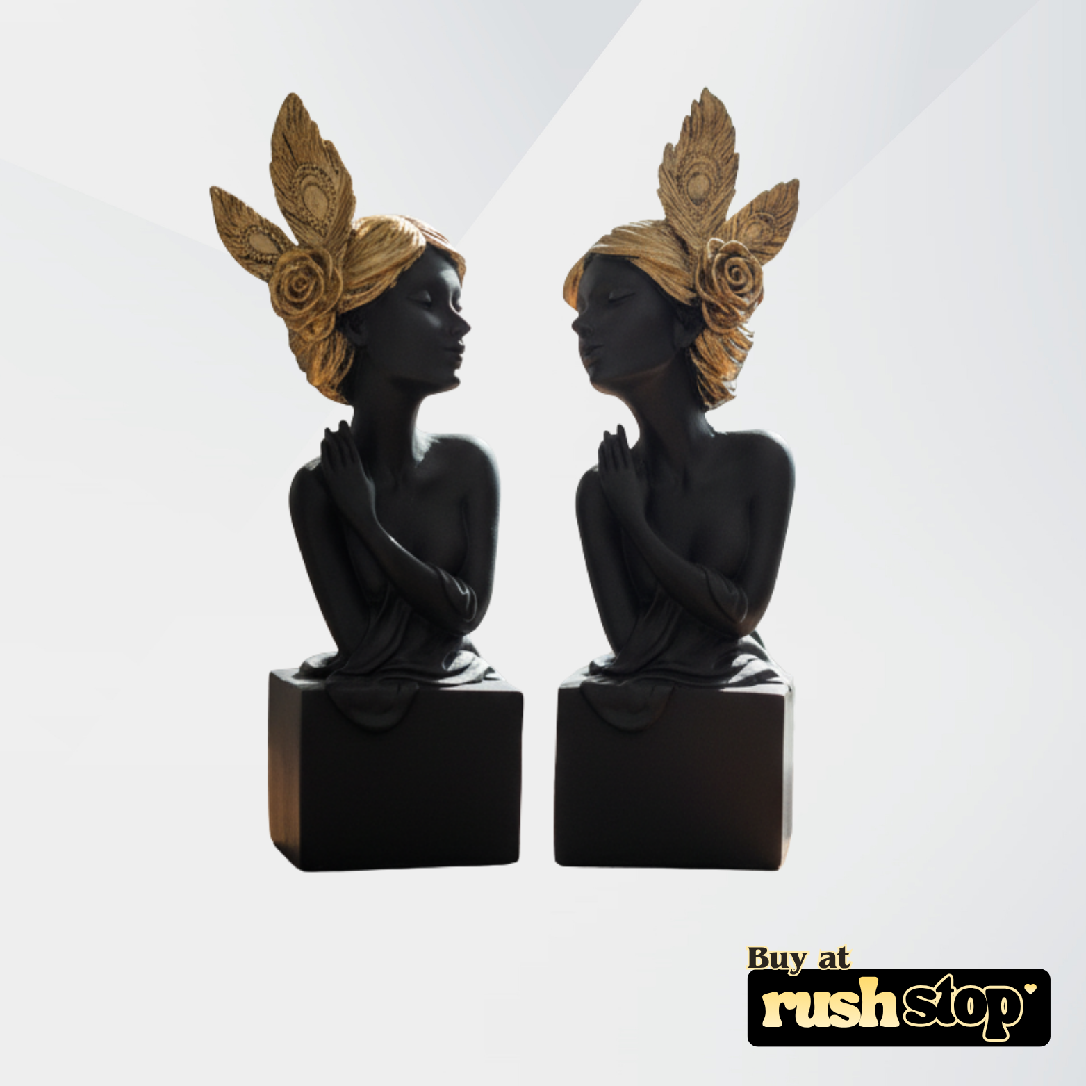 Decorative gray and golden fairy statue, modern resin figurine, handcrafted decor India – Rush Stop, free shipping home decor India.