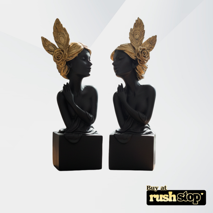 Decorative gray and golden fairy statue, modern resin figurine, handcrafted decor India – Rush Stop, free shipping home decor India.