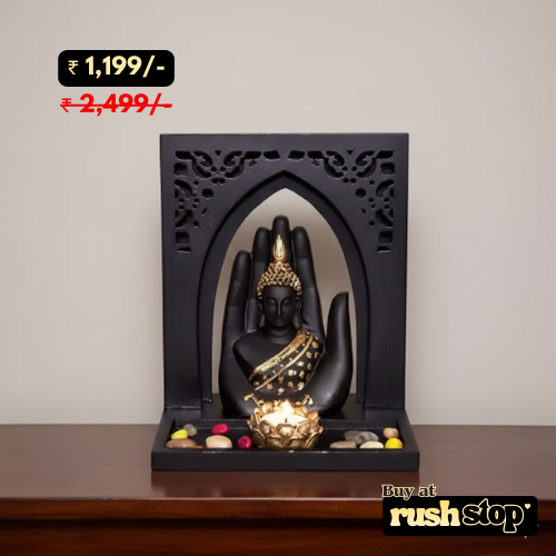 Dhyana mudra palm Buddha statue with lotus tealight holder