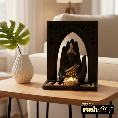 Dhyana mudra palm Buddha statue with lotus tealight holder