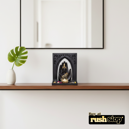 Dhyana mudra palm Buddha statue with lotus tealight holder