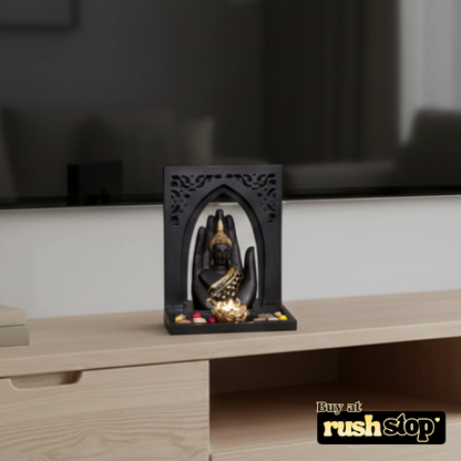 Dhyana mudra palm Buddha statue with lotus tealight holder
