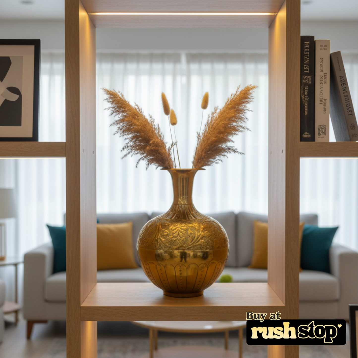 Premium brass decorative vase, handcrafted decor India, designer resin sculpture – Rush Stop, free shipping home decor India.