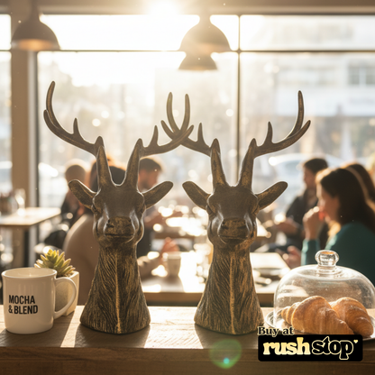 Gharnish deer showpiece, designer resin sculpture, handcrafted decor India, premium resin decor India – Rush Stop, free shipping home decor India.