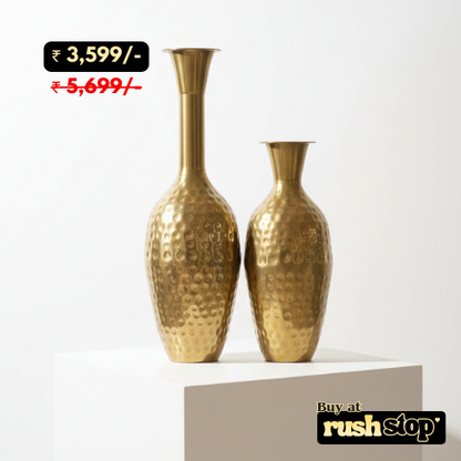 Hammered Gold/Brass Decorative Floor Vases (Set Of 2)