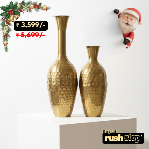Hammered Gold/Brass Decorative Floor Vases (Set Of 2)
