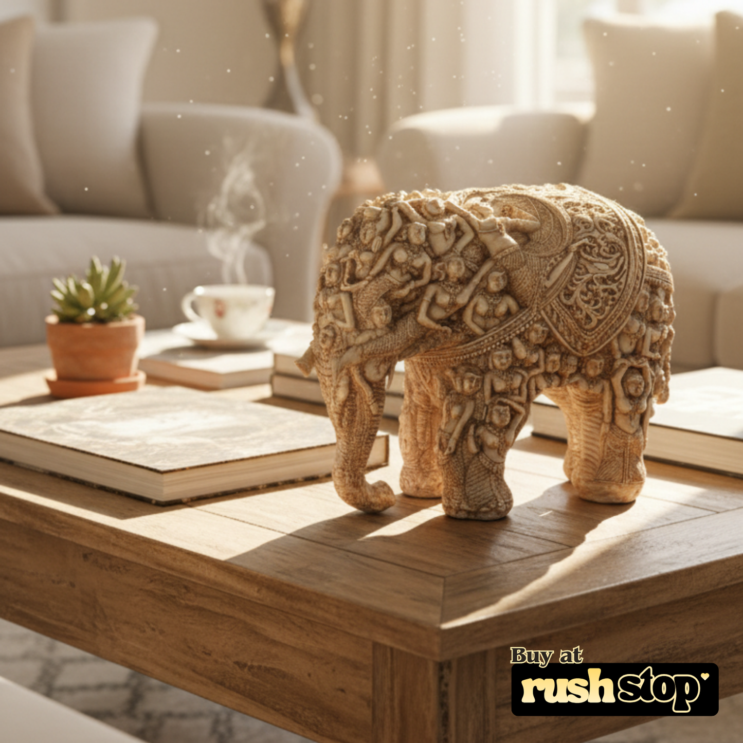 Handcrafted elephant idol showpiece, designer resin sculpture, premium resin decor India – Rush Stop, free shipping home decor India.