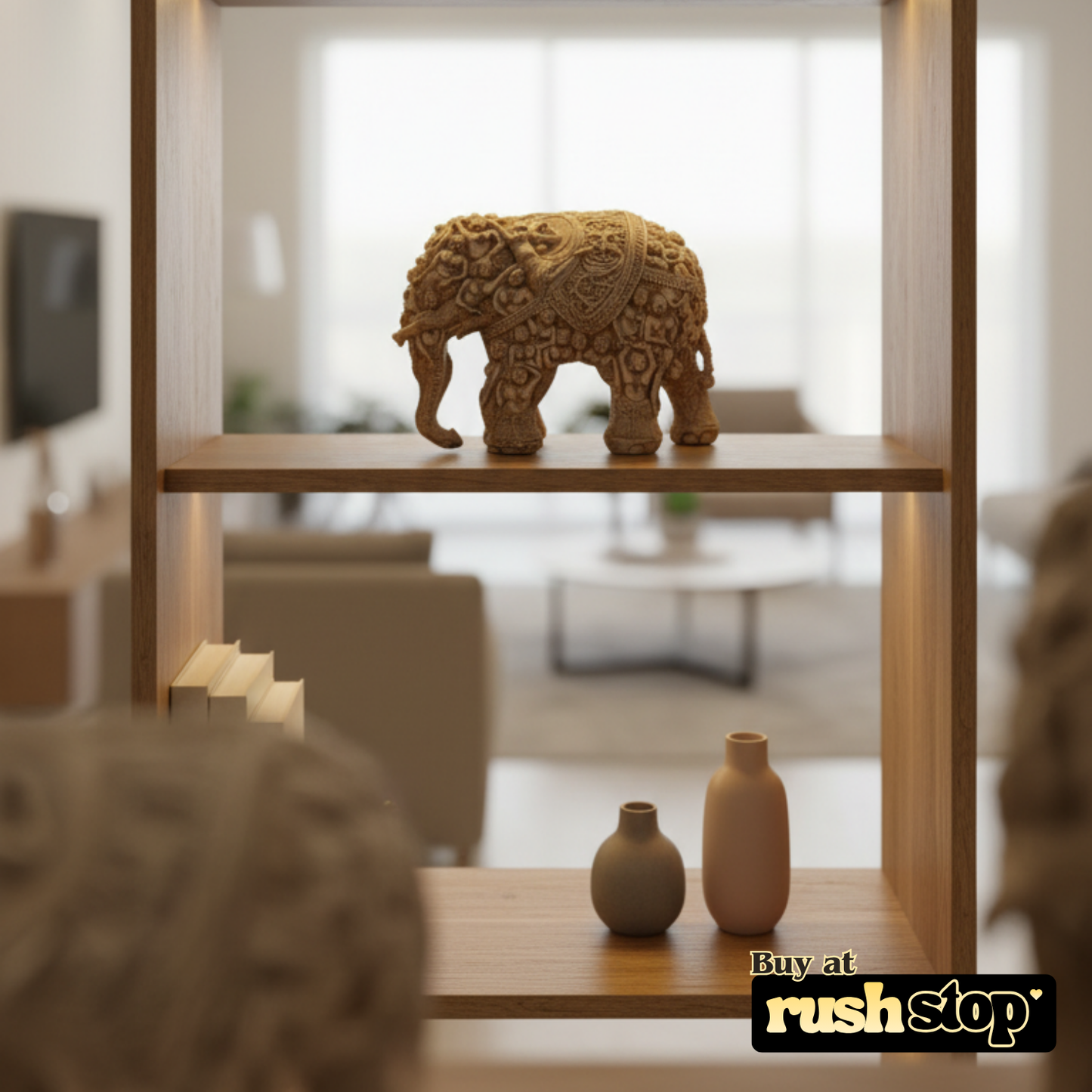 Handcrafted elephant idol showpiece, designer resin sculpture, premium resin decor India – Rush Stop, free shipping home decor India.