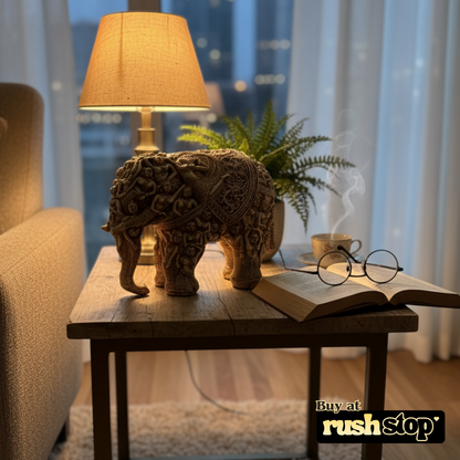 Handcrafted elephant idol showpiece, designer resin sculpture, premium resin decor India – Rush Stop, free shipping home decor India.