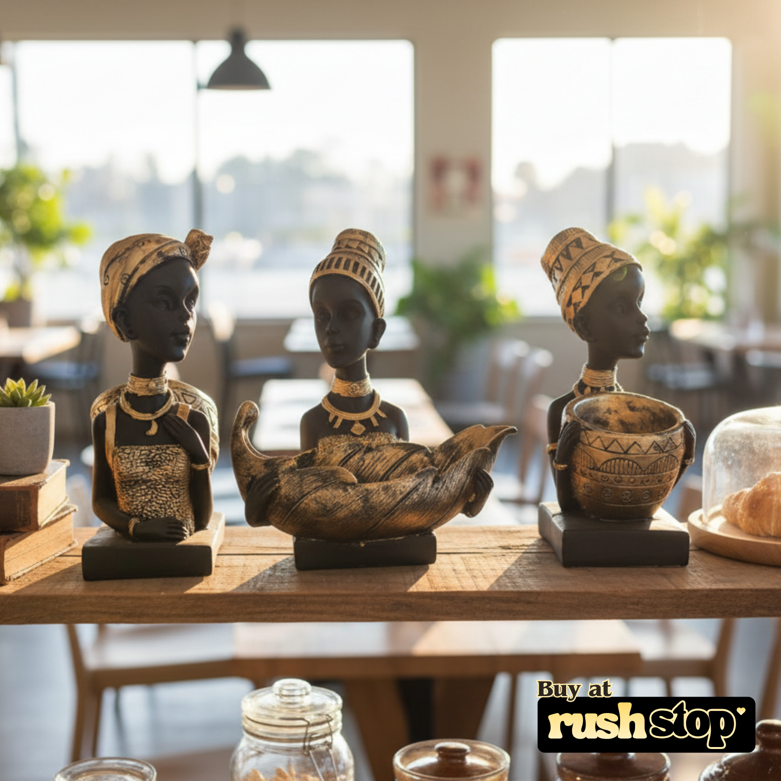 African Lady decorative sculpture, luxury resin figurine, handcrafted decor India – Rush Stop, free shipping home decor India.