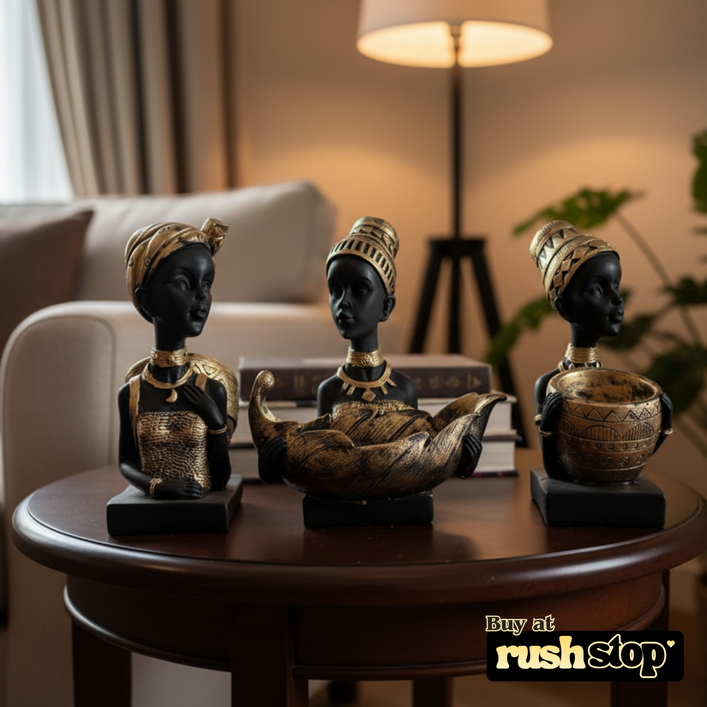 African Lady decorative sculpture, luxury resin figurine, handcrafted decor India – Rush Stop, free shipping home decor India.