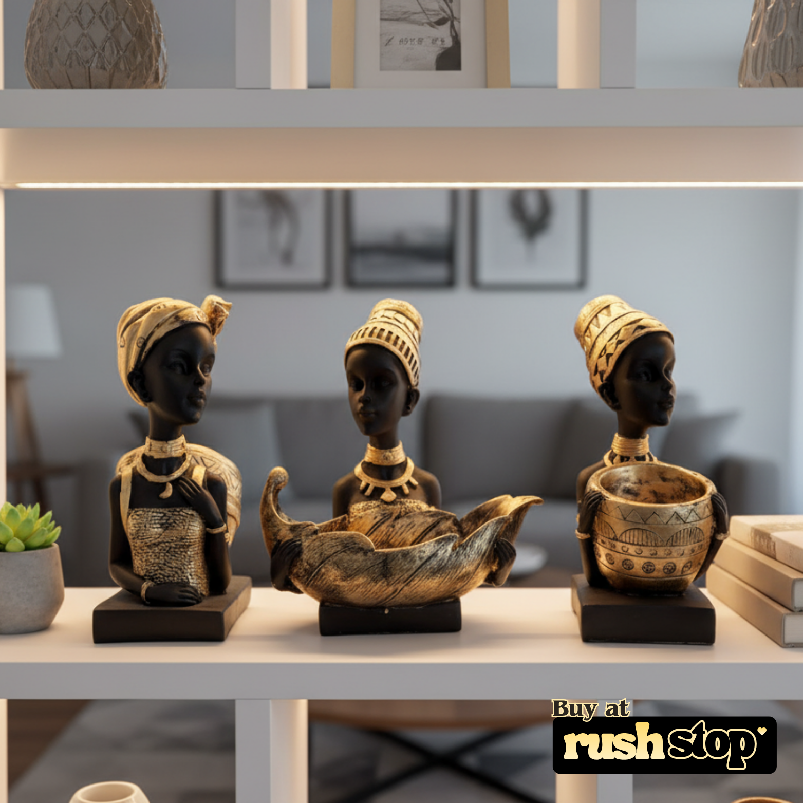 African Lady decorative sculpture, luxury resin figurine, handcrafted decor India – Rush Stop, free shipping home decor India.
