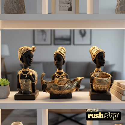 African Lady decorative sculpture, luxury resin figurine, handcrafted decor India – Rush Stop, free shipping home decor India.