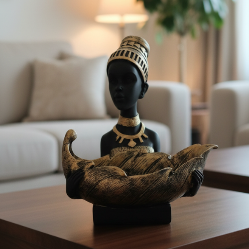 African Lady decorative sculpture, luxury resin figurine, handcrafted decor India – Rush Stop, free shipping home decor India.