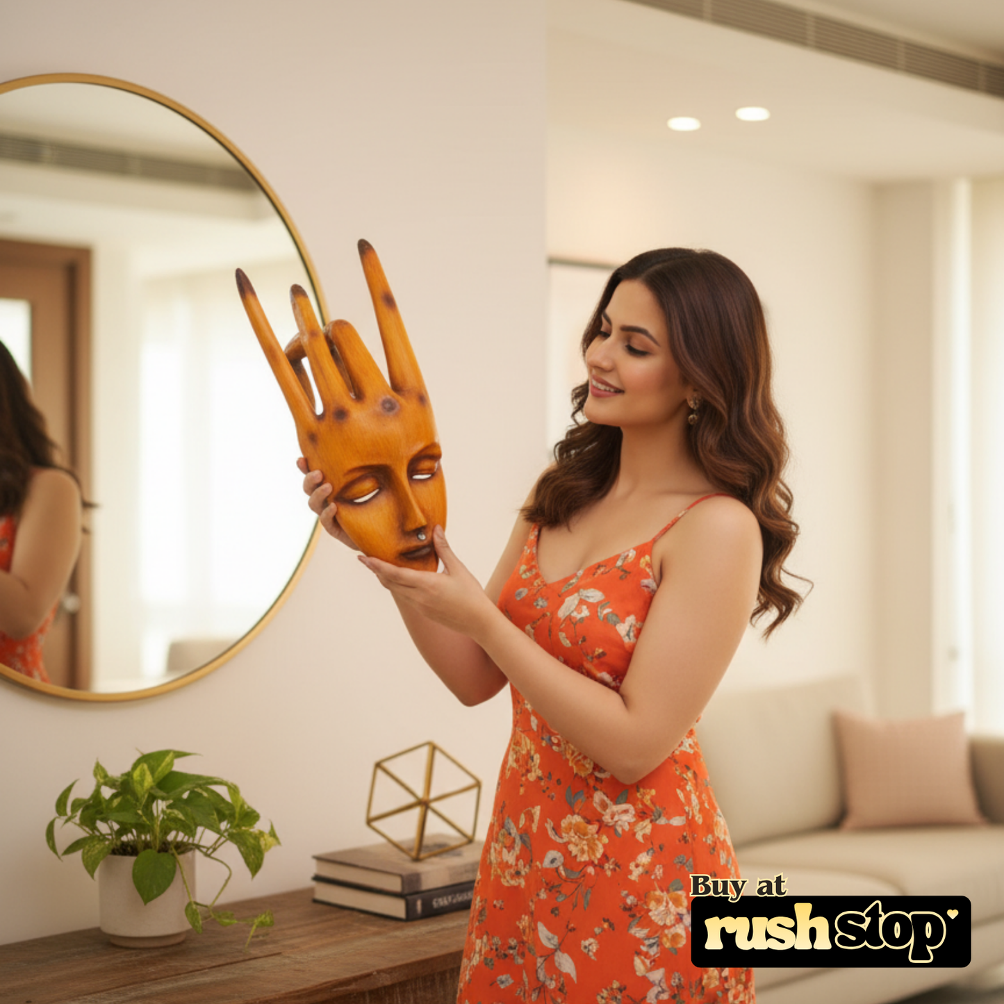 Handcrafted decorative wooden mukhota, designer resin sculpture, premium resin decor India – Rush Stop, free shipping home decor India.