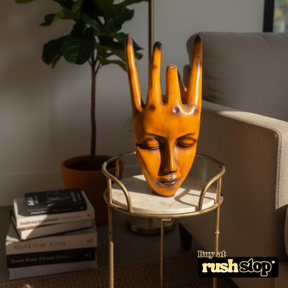 Handcrafted decorative wooden mukhota, designer resin sculpture, premium resin decor India – Rush Stop, free shipping home decor India.